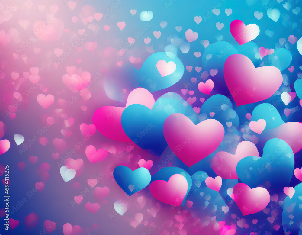 valentine abstract background with pink and blue hearts shapes, gradient