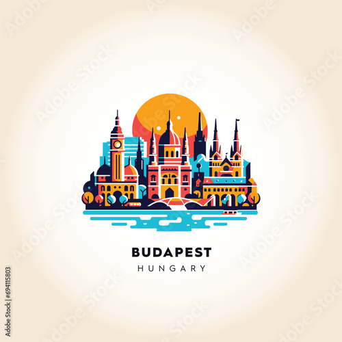 Budapest's Grandeur: Colorful Vector Illustration of Hungary's Capital