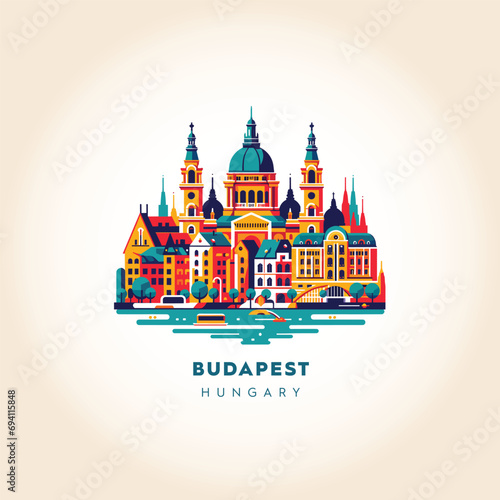 Budapest's Grandeur: Colorful Vector Illustration of Hungary's Capital