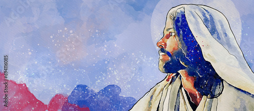 Canvas Print Jesus. Christian watercolor background