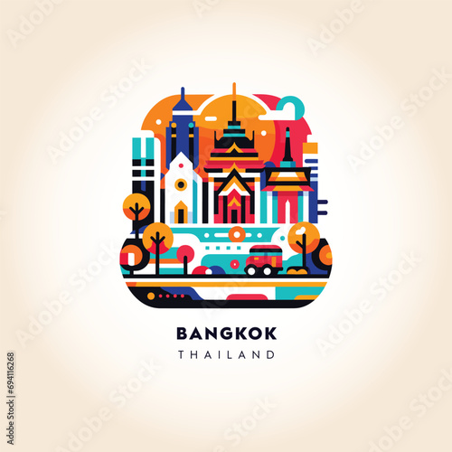 Bangkok City Vibrance  Colorful Circle Vector Illustration of Thailand s Capital