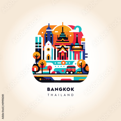 Bangkok City Vibrance: Colorful Circle Vector Illustration of Thailand's Capital