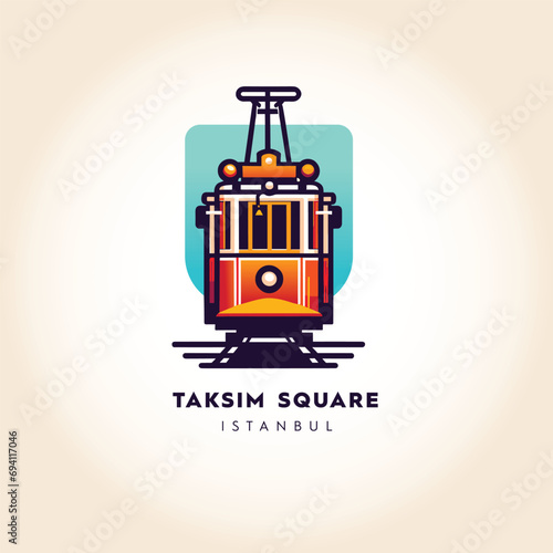 Istanbul's Heartbeat: Taksim Square and Nostalgic Tram in Vector Art