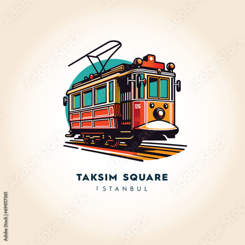 Istanbul's Heartbeat: Taksim Square and Nostalgic Tram in Vector Art