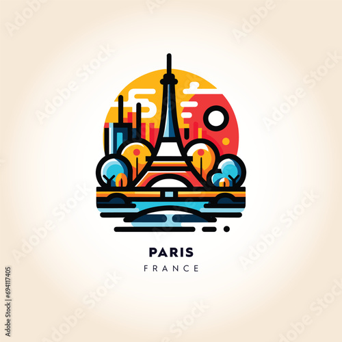 Stylized Vector of the Iconic Eiffel Tower and Cityscape of Paris