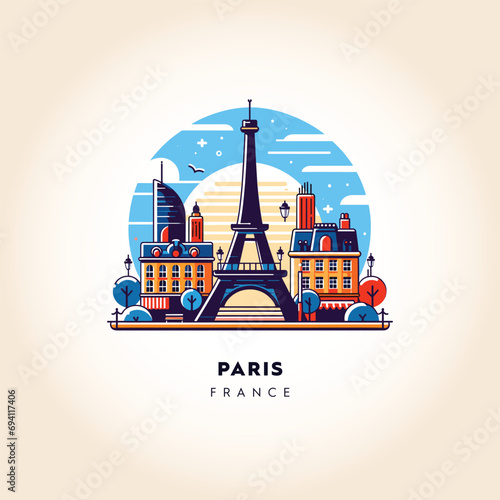 Stylized Vector of the Iconic Eiffel Tower and Cityscape of Paris