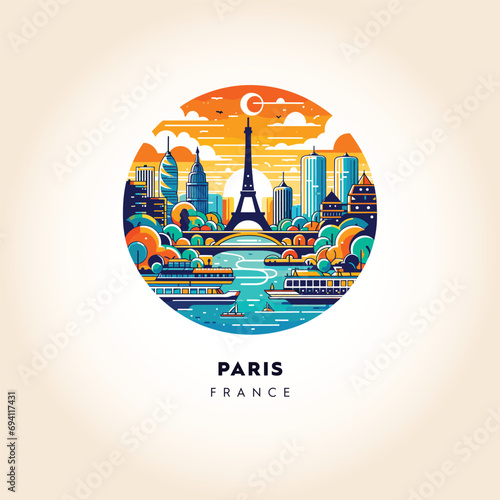 Stylized Vector of the Iconic Eiffel Tower and Cityscape of Paris