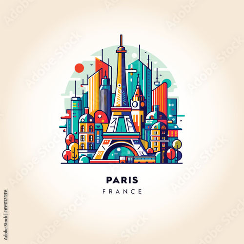 Stylized Vector of the Iconic Eiffel Tower and Cityscape of Paris