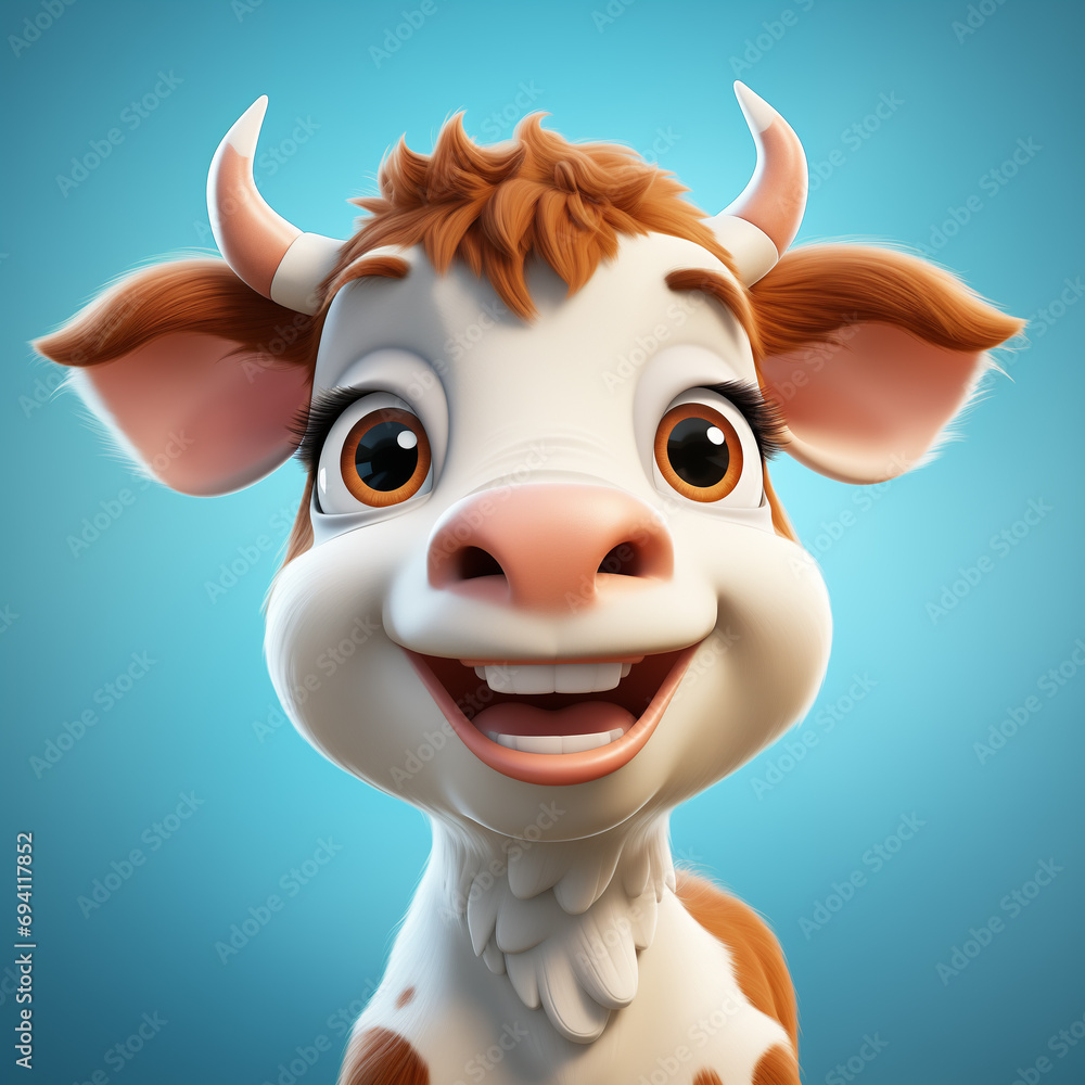 Cute and funny baby bull avatar. Smiling baby cow character. Funny baby bull mugshot. Redhead cow icon.