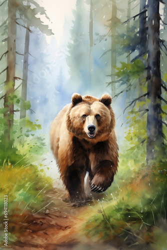 Brown Bear living in Forest realistic style watercolor © Nils W.