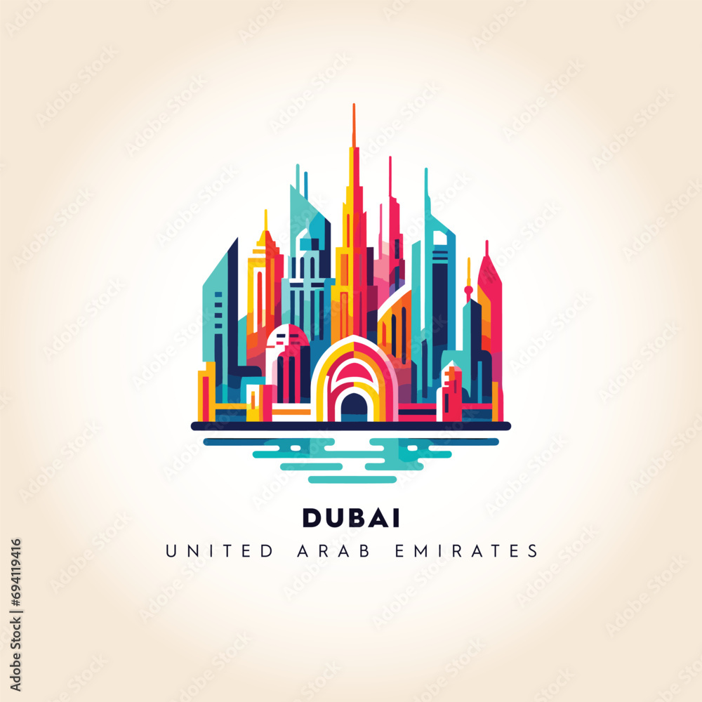Dubai Modernity: Vibrant Vector Skyline with Iconic UAE Landmarks