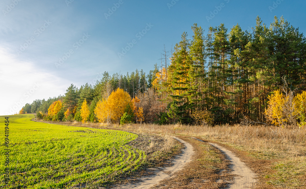 Spring landscape with beautiful rural road in the countryside Spring landscape with beautiful rural road in the countryside