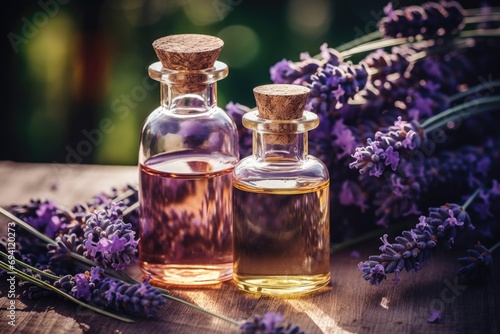 Set of bottles with oil and lavender