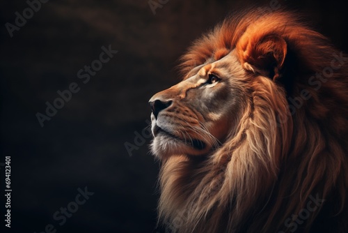Portrait of a lion,side view in dark background