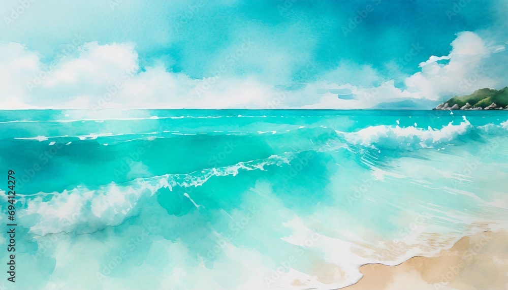 abstract watercolor turquoise ocean beach for textures fresh cheerful and relaxing summer concept positive and healthy tones to background or wallpaper generative ai