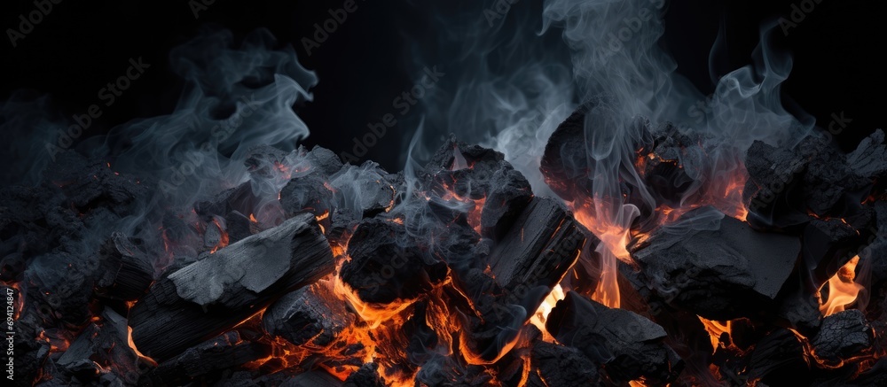 Fire ashes and coals have a dark grey-black texture. They're a flammable, hard rock. Fire ashes and coals have a dark grey-black texture. They're a flammable, hard rock.