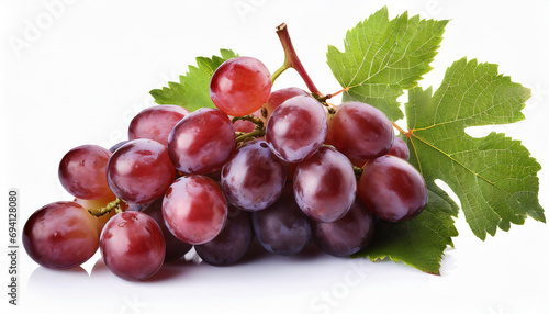 red grapes with leaf isolated on white