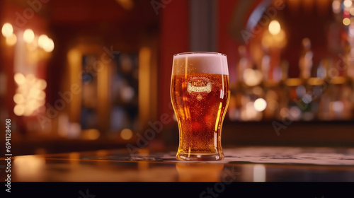 Cold beer elegantly poured into a glass from a tap