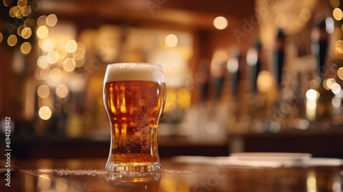 Cold beer elegantly poured into a glass from a tap