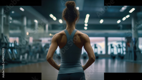 Back view of Young sporty woman stretching in the gym