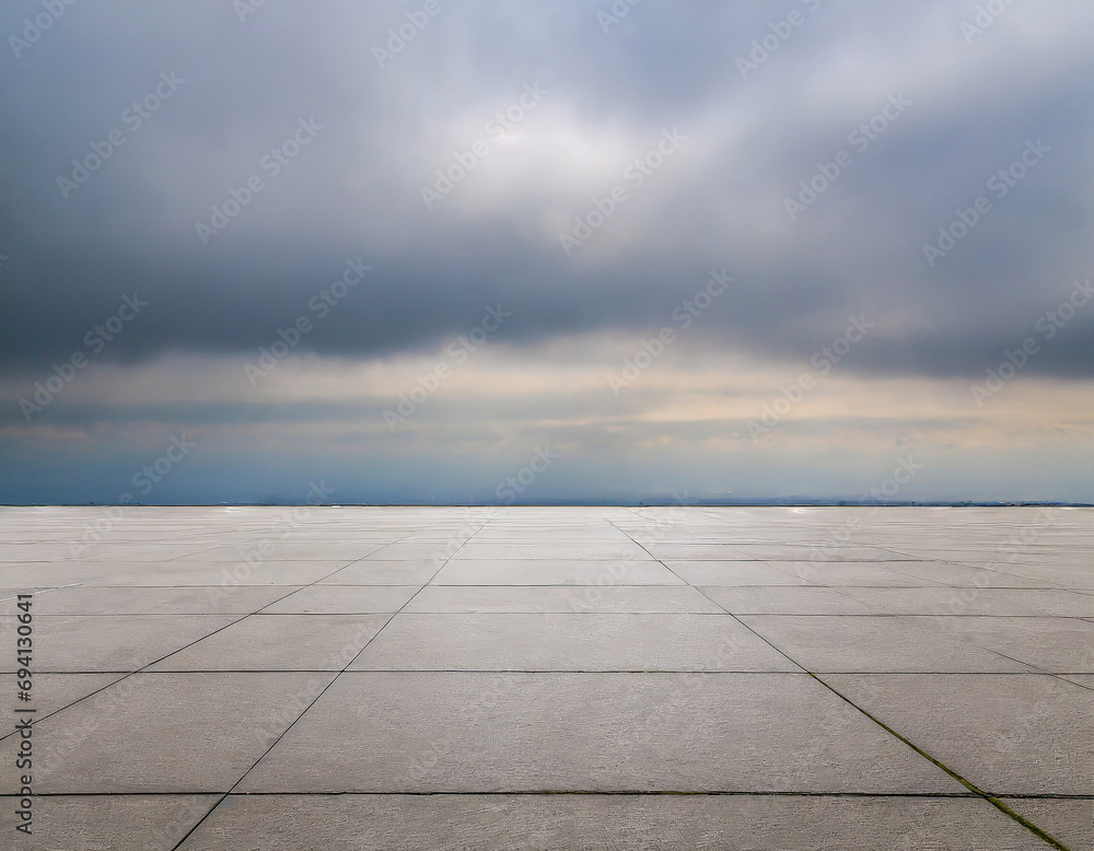 The horizon and the cloudy sky as a background, in the foreground an empty square