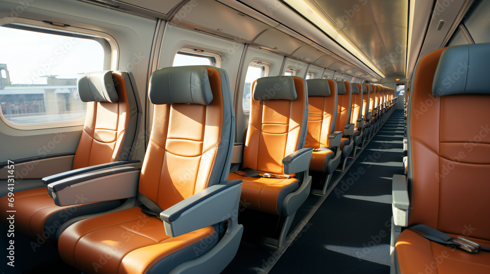 Interior with Leather Seats of a High Speed Passenger Train