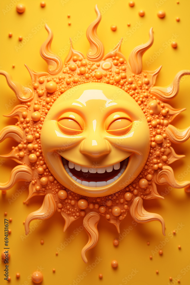 funny design of a happy yellow-orange sun with a laughing face 