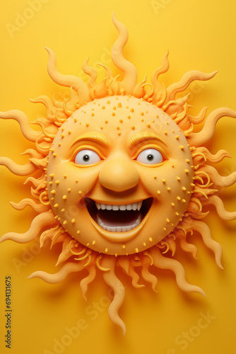 funny design of a happy yellow-orange sun with a laughing face 