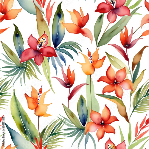 Seamless background for interior design, paper packaging, design of greeting cards, invitation cards. Raster illustration in watercolor style, red flowers on a white background.