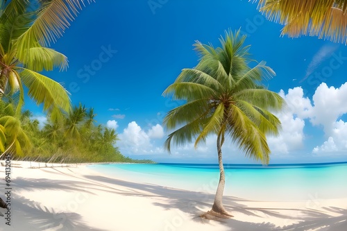 beach with coconut trees © Sakis
