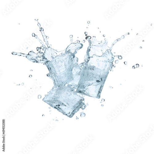 Ice cubes splashing isolated on transparent background, cut out, png