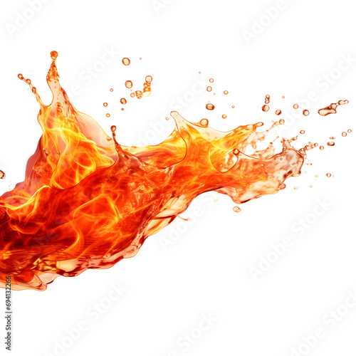 Liquid Inferno: A fiery explosion of orange and yellow liquid, frozen in motion isolated on transparent background, cut out, png