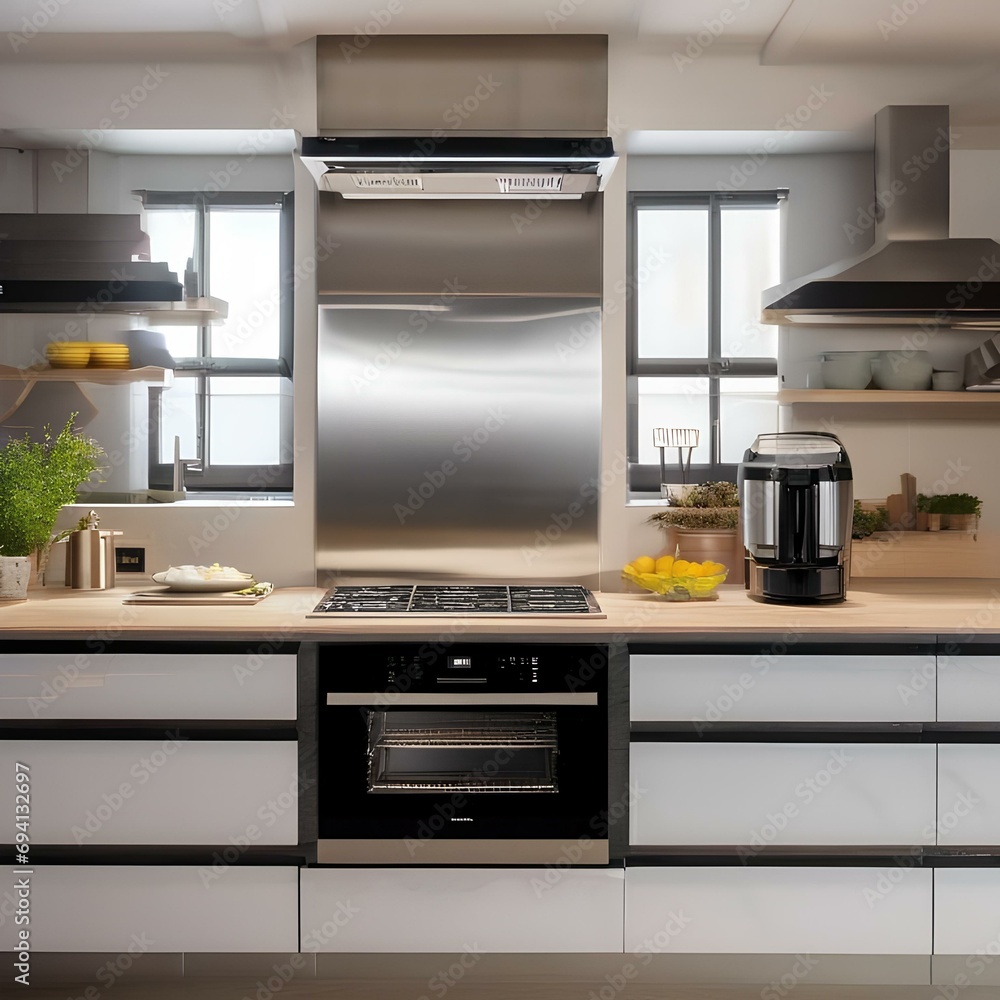 Fototapeta premium A kitchen with automated cooking stations and AI-controlled culinary assistants2