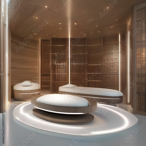 A wellness center with cutting-edge biofeedback meditation pods and rejuvenation technology3
