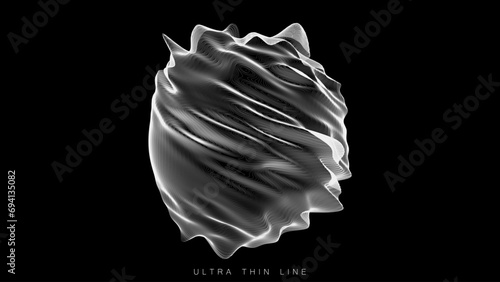 Distorted line spheres. Vector thin line glitch geometry.
