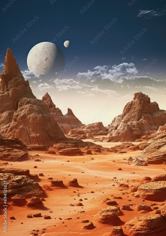 Planet science nature moon universe view fiction landscape astronomy fantasy space cosmos