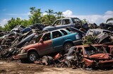 Pile of discarded vehicles in a junkyard