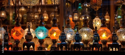 Middle Eastern lanterns on sale at Khan El Khalili market in Cairo, Egypt. photo