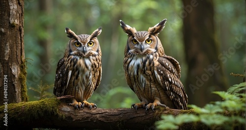 In the heart of the lush forest, a wise old owl perched on a branch engages in a thoughtful conversation with a young deer grazing Generative AI