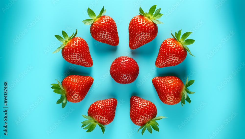 strawberry in shape of circle on blue background strawberry in shape of circle on blue background
