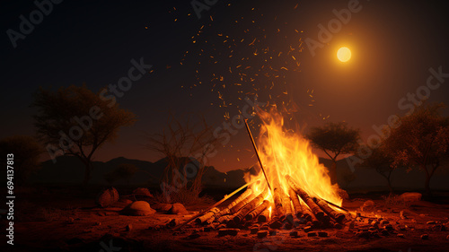 Happy Lohri 2023. popular Hindu harvest festival celebrated in India. outdoors, together with whole family or with friends, lighting fire, flame in evening. banner, poster background greeting card.