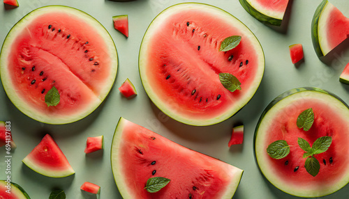 Colorful pattern of fresh ripe watermelon slices