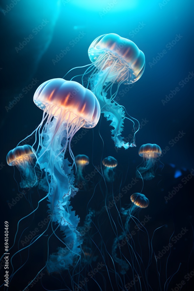 jellyfish in the dark underwater image