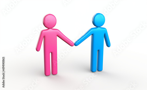 3D icon of a pink woman and blue man holding hands