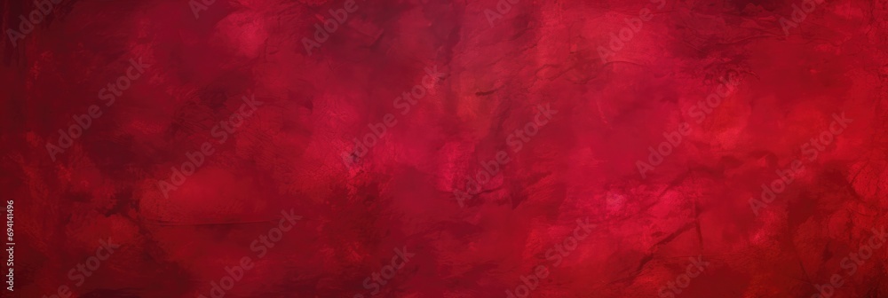 Crimson Red Coloured Panoramic Wall Background with Abstract Textures in Various Red Shades for Wallpaper, Banner or Abstract Design