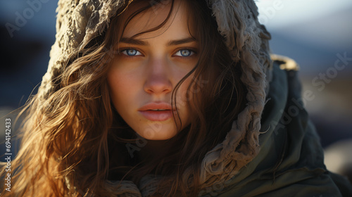 Portrait of a beautiful brown-eyed brunette in winter clothing.