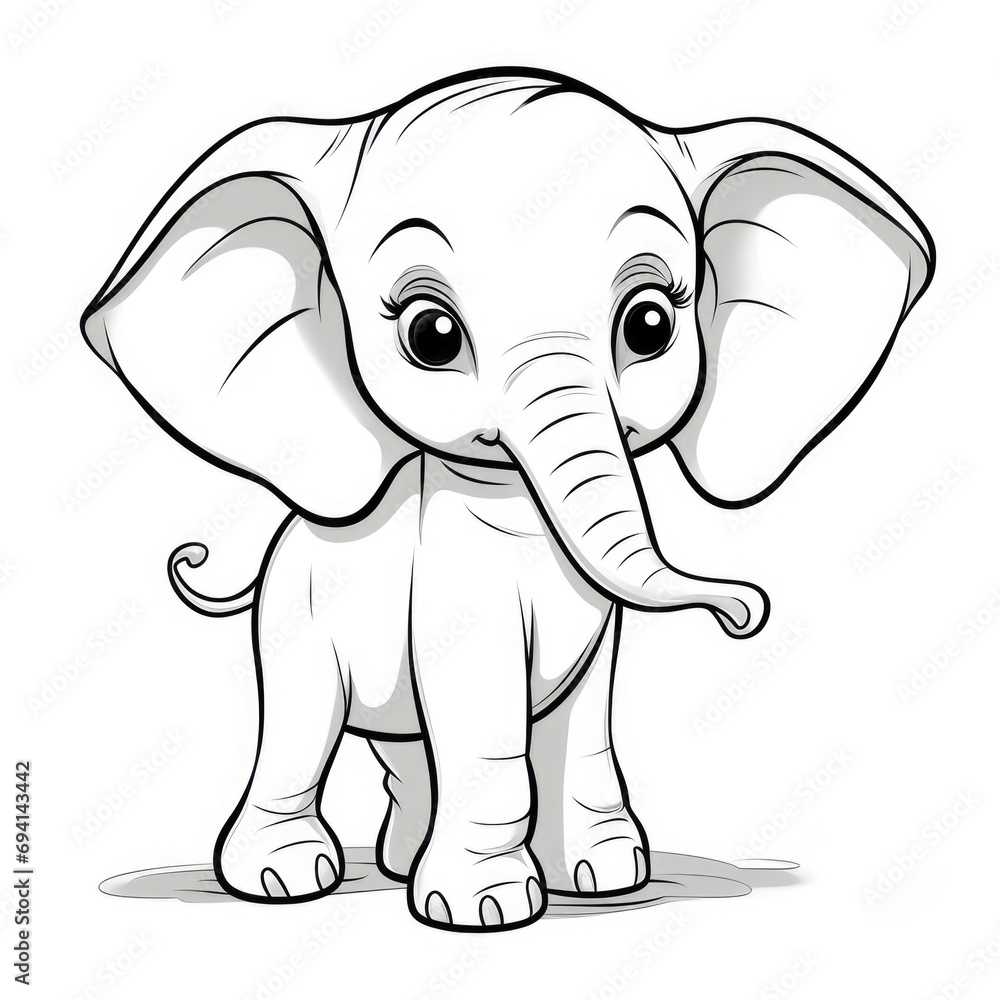 Elephant Coloring Page. Cute Baby Elephant Outlined Drawing for Coloring, Perfect for Circus or Zoo Theme