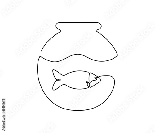 Continuous line drawing of Fish in an aquarium Icon symbol Design Symbol Template Flat Style Vector