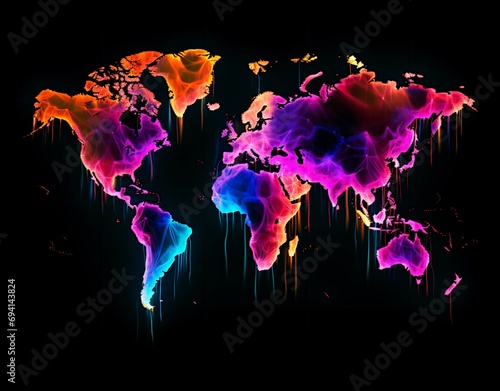 A Vibrant Neon Map of the World