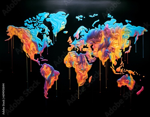 A Vibrant Neon Map of the World